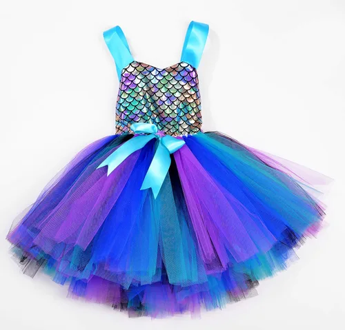 Vista 7 de Disfraz de sirena tutú vestido elegante para concurso de cumpleaños fiesta temática de Halloween disfraz de niña Toddle