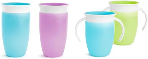 Vista 10 de Munchkin® Miracle® 360 Toddler Sippy Cup, a prueba de derrames, 10 onzas, paquete de 2, verde/azul & ® Miracle® 360 tapas para vasos, 4
