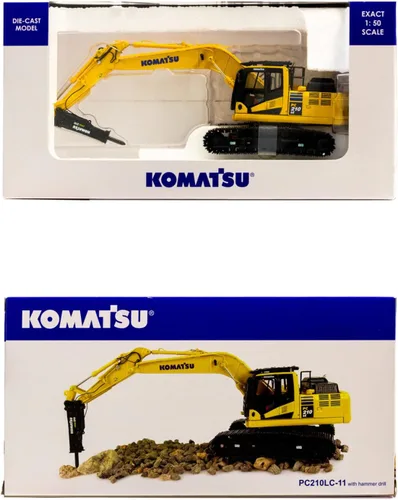 Vista 5 de Universal Hobbies Komatsu PC210LC-11 con excavadora de taladro de martillo, escala 1:50, modelo de construcción fundido a presión, réplica