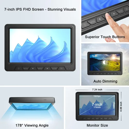 Vista 4 de Fookoo Sistema de cámara de respaldo inalámbrica HD 1080P de 7" para RV Furrion pre-cableado, furgoneta camper, monitor DVR IPS de 7" y cámara