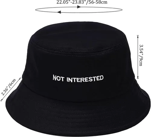 Vista 6 de Sombrero de pescador unisex de algodón bordado, plegable, para viajes, playa, para mujeres y hombres (no está interesado, negro), No Interesado Negro