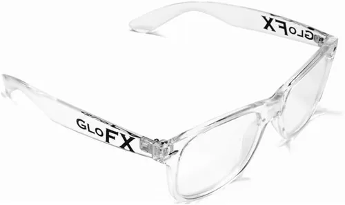 Vista 5 de Gafas de sol con difracción. Efecto prisma 3D de caleidoscopio multicolor. Gafas delirantes de GloFX., Transparente