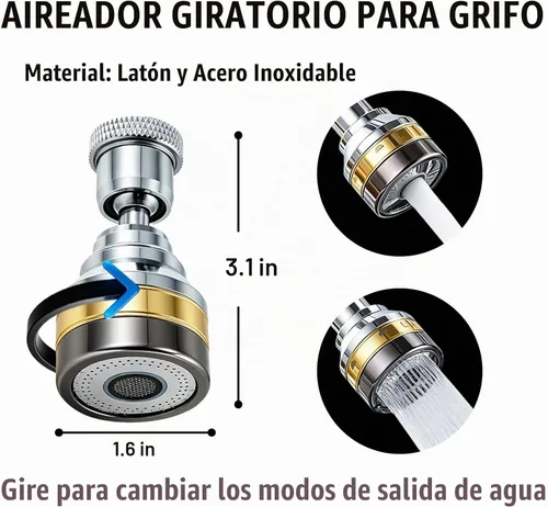 Vista 5 de Grifo giratorio de cocina aireador de repuesto para grifo rociador, corto