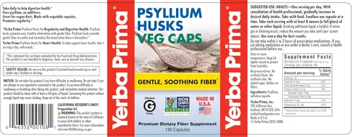 Vista 5 de Yerba Prima Fibra Psyllium Husks - 180 cápsulas vegetales