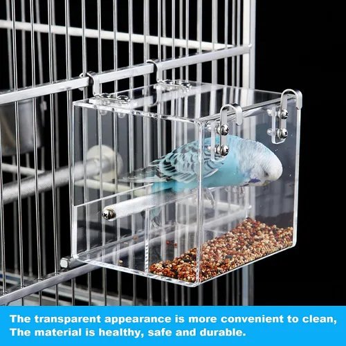 Vista 7 de Comedero para pájaros sin desorden para jaula – Comedero automático para pájaros, contenedor de comida transparente, acrílico sin derrames, jaula