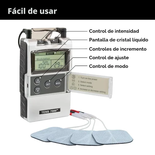 Vista 7 de TENS 7000 Unidad digital TENS con accesorios y 48 almohadillas de electrodos, unidad TENS estimulador muscular para alivio del dolor de espalda