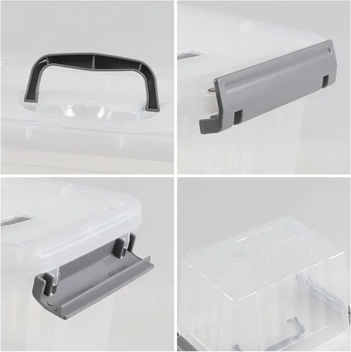 Vista 3 de Cajas pequeñas con cierre transparente de 3.5 cuartos de galón con asa, pequeños contenedores de almacenamiento de plástico con tapa, 6 paquetes