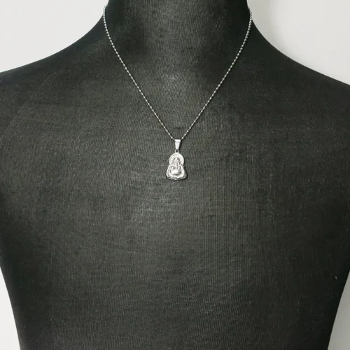 Vista 5 de Collar con colgante de Buda sonriente de acero inoxidable, Acero inoxidable