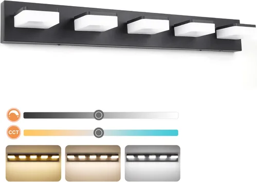 Vista 14 de GOODATE Lámparas de baño regulables de 3 colores sobre el espejo, luces LED cromadas, de acero inoxidable acrílico, 6 luces de tocador de baño