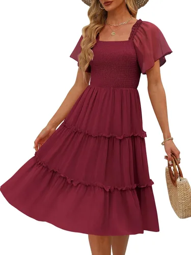 Vista 16 de LILLUSORY Vestido midi fruncido con cuello cuadrado y mangas con vuelo Negro