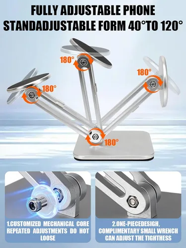 Vista 3 de Soporte magnético para teléfono para escritorio, soporte magnético plegable y ajustable para iPhone con almohadilla antideslizante