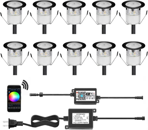 Vista 54 de Kits de luces LED empotrables para cubierta con carcasa protectora, iluminación LED de paisaje al aire libre IP67 impermeable, CC 12 V de bajo Azul