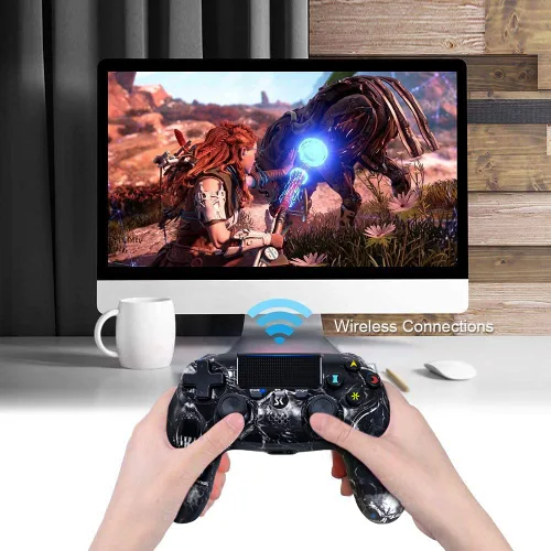 Vista 2 de Wireless Controller for PS4,Black Ghost Style High Performance Double Vibration Controller Compatible with Playstation 4 ProSlimPC with Sensitive