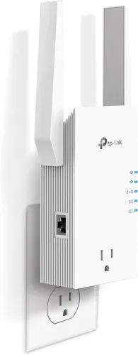 Vista 9 de TP-Link Extensor de alcance WiFi 6 AX3000 Elección del editor de PCMag Repetidor inalámbrico de doble banda con puerto Ethernet Hasta 2400
