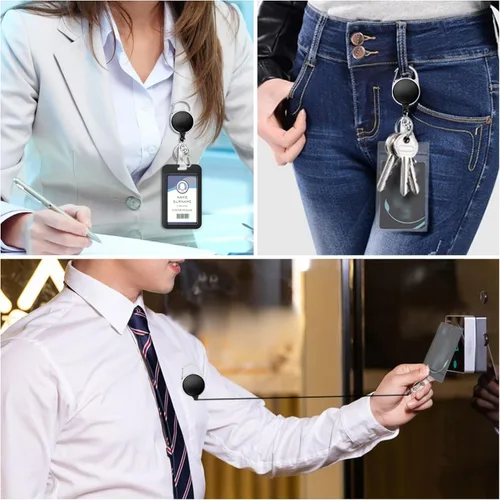 Vista 3 de Cordones negros para insignias de identificación, soporte retráctil para insignias de trabajo, cordón con soporte para tarjeta de crucero, llavero