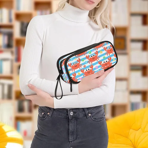 Vista 7 de Nylon Pencil Bags For Teen Girls Red Crab White Blue Stripe High Capacity Pencil Case Stationery Organizer for College Teen Girls estuche