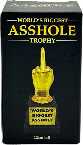 Vista 2 de Trofeo del mundo más grande del mundo – Diseño de dedo medio, divertido regalo de broma de plástico por Island Dogs, perfecto para bromas
