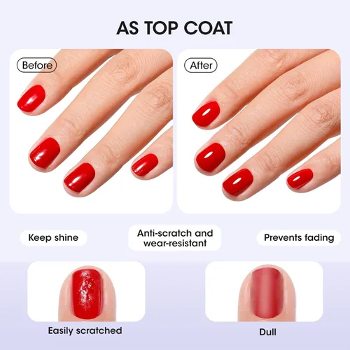 Vista 6 de GELLEN Esmalte de uñas transparente 3 en 1, capa superior y fortalecedor de uñas, esmalte de uñas transpirable de secado rápido al aire, tratamiento