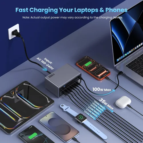 Vista 3 de Estación de acoplamiento USB 20-en-1, estación de carga de 300W, Hub USB-C de triple pantalla con 2x4K HDMI, DP, VGA, Ethernet, 7 puertos USB-A/C