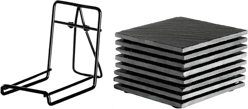 Vista 6 de Juvale Juego de posavasos cuadrados de pizarra negra, protección y decoración de mesa auxiliar, posavasos absorbentes de pizarra de borde liso