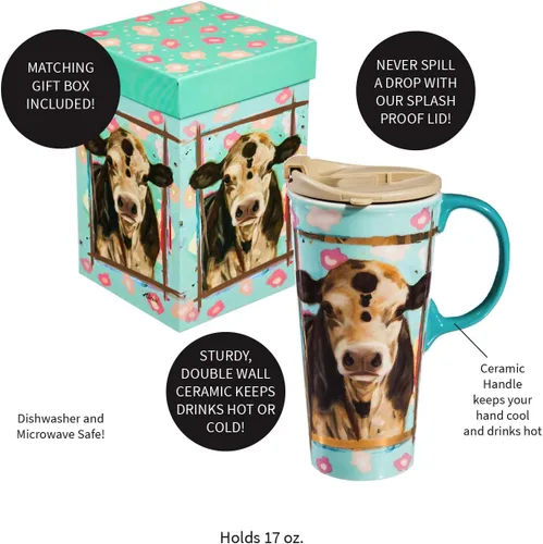 Vista 5 de Cypress Home Myrtle - Taza de viaje con leche de cerámica metálica de 17 onzas