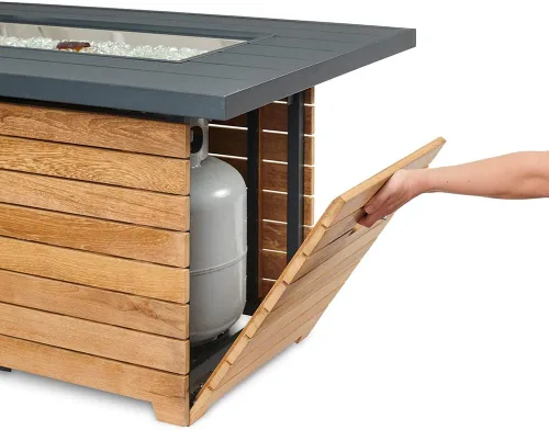 Vista 5 de Outdoor GreatRoom Co - Mesa para hoguera de propano – Darien – Pozos de gas para patio exterior – Mesa rectangular de hormigón Everblend de 44