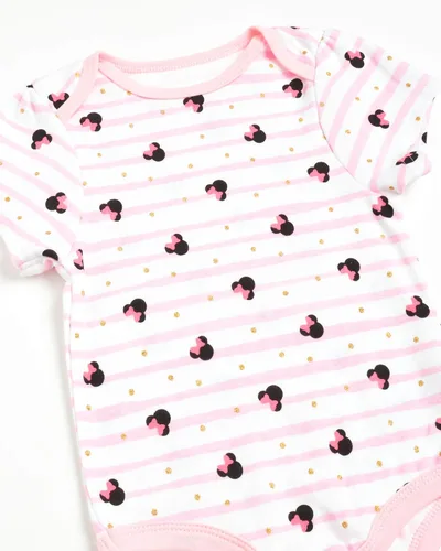 Vista 3 de Disney Body de Minnie Mouse para bebés y niñas Paquete de 3 mamelucos de pelo fácil cambio de pañales Multi