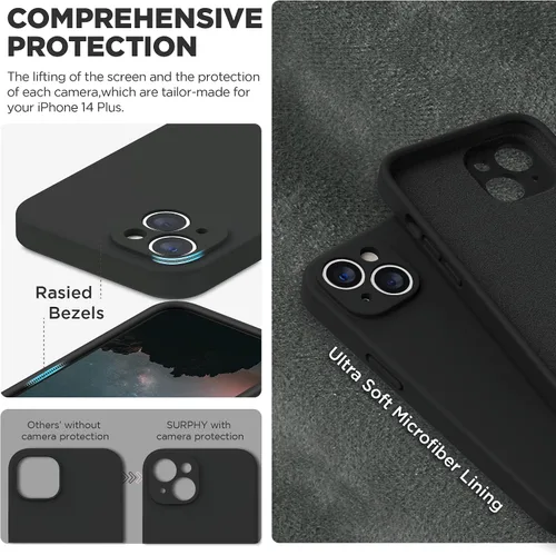 Vista 4 de SURPHY Funda para iPhone 14 Plus con Protector de Pantalla y Protección de Cámara, Funda de Teléfono de Silicona Líquida con Forro de Microfibra