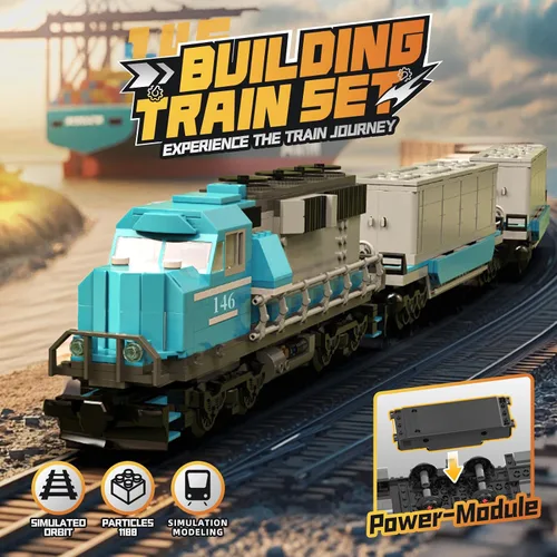 Vista 5 de MOCBROPCS Juego de Bloques de Construcción de Tren, Modelo de Locomotora de Combustión Interna de Carga de Mercancías, Juguetes de Construcción