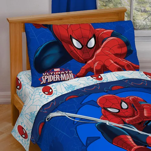 Vista 3 de Set de sábanas Spiderman de Marvel con barras Cama en una bolsa, funda de almohada, producto oficial, microfibra suave, lavable a máquina, fácil