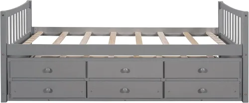 Vista 5 de SOFTSEA Marco de sofá cama nido de madera con cajones, cama de día individual, sofá cama para sala de estar, dormitorio, gris