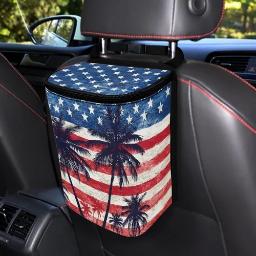 Vista 16 de Talayituse Cubo de basura portátil con estampado de camuflaje de bandera estadounidense, accesorios interiores de vehículos multifuncionales