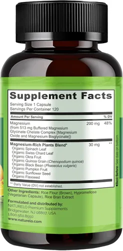 Vista 7 de NATURELO Curcumina tumérica, soporte articular a base de plantas, glicinato de magnesio, 200 mg de magnesio, sin gluten, sin OMG, 120 cápsulas
