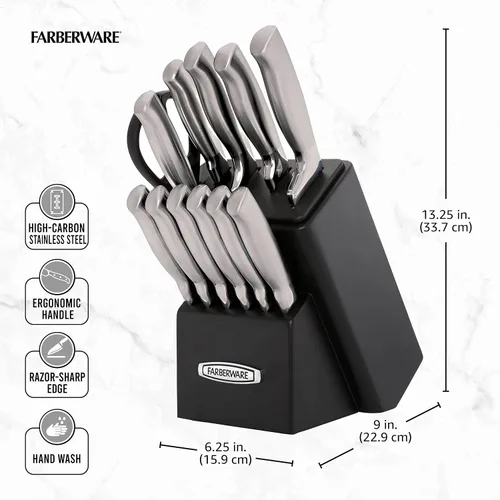 Vista 6 de Farberware - Juego de cuchillos de 13 piezas con tecnología EdgeKeeper, Juego de bloques de cuchillos, talla única , Negro