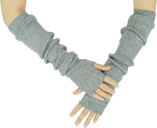 Vista 15 de Guantes cálidos de cachemira de brazo largo para mujer, guantes de invierno acogedores sin dedos, calentadores de brazos suaves, gran regalo