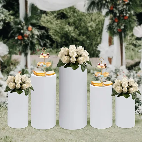 Vista 6 de Soportes cilíndricos para fiesta, 5 piezas, soportes de pedestal cilíndrico para fiestas, soporte de pedestal para decoración, soporte de pastel