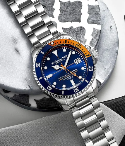Vista 2 de Stuhrling Original DEPTHMASTER - Reloj de buceo profesional de acero inoxidable automático suizo para hombre, resistente al agua, pulsera cepillada