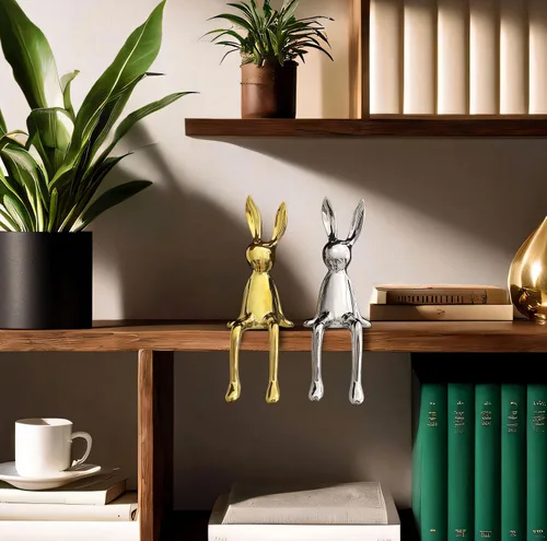 Vista 4 de Esculturas decorativas de conejo de 2 piezas, para el hogar, oficina, sala de estar, dormitorio, acentos, decoraciones, figuritas, pequeñas estatuas