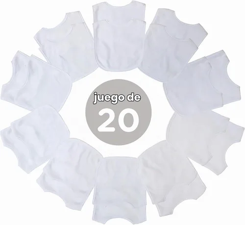 Vista 7 de Neat Solutions - Baberos de tela de rizo de punto de 2 capas de color liso, color blanco, paquete de 20