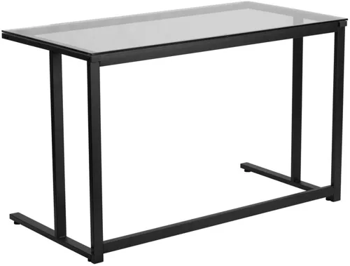 Vista 4 de Flash Furniture Singleton - Escritorio de cristal con marco de metal con pedestal negro