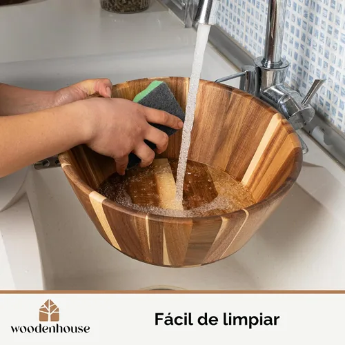 Vista 7 de Woodenhouse Tazón de ensalada de madera, tazón para ensalada, tazón de madera - 12" Diseño redondo, tazón de frutas hecho a mano, duradero