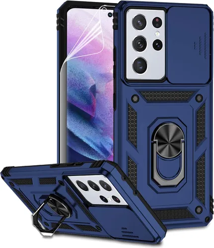 Vista 10 de Funda para Samsung Galaxy S21 Ultra con cubierta para lente de cámara, protector de pantalla HD, prueba de caídas de grado militar, soporte