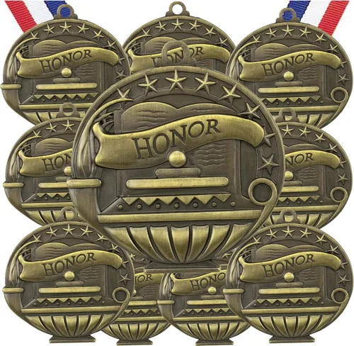 Vista 14 de Express Medals Pack of 10 (or More) Engraved Scholastic Honor Roll Award Medals with RWB Neck Ribbons