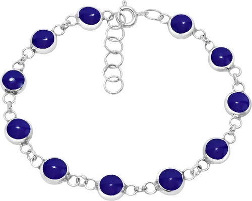 Vista 2 de AeraVida Pulsera de tenis de plata esterlina 925 con lapislázuli azul simulado y nácar 2 en 1, Resina