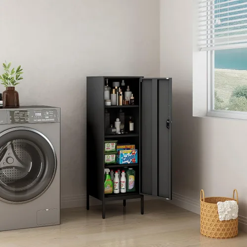 Vista 7 de Steehoom Armario de almacenamiento de metal con cerradura, armario con cerradura de 4 niveles, taquillas para empleados, vestuario, hogar, oficina