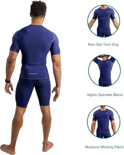 Vista 4 de CompressionZ playera mangas cortas, compresión muscular para correr, hacer ciclismo y ejercicios, para hombre