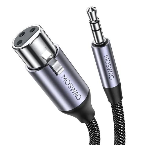 Vista 7 de MOSWAG Cable XLR a 0.138 in de 3 pies, cable hembra de 1/8 pulgadas a XLR, cable TRS de 1/8 pulgadas a micrófono hembra de 3 pines, estéreo