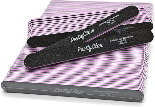 Vista 7 de PrettyClaw 10 limas de uñas profesionales de grano 180/240, lima de uñas acrílicas rectas negras, centro de plástico, tablero de esmeril de doble
