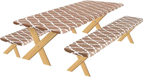 Vista 10 de OutdoorLines - Funda de vinilo ajustable para mesa de picnic con fundas de banco