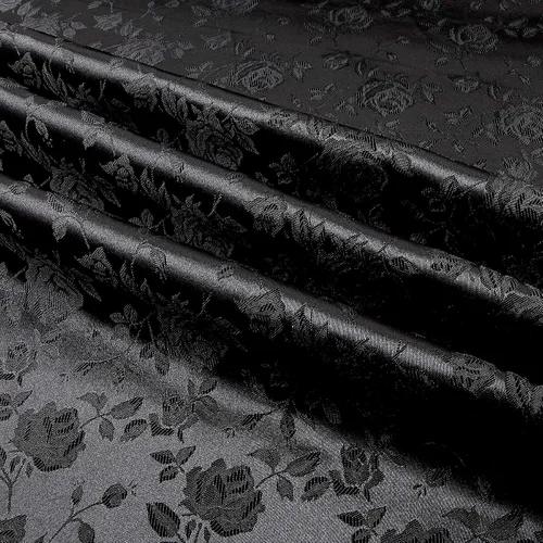 Vista 2 de Rosa Satén Jacquard Negro, Tela por yarda